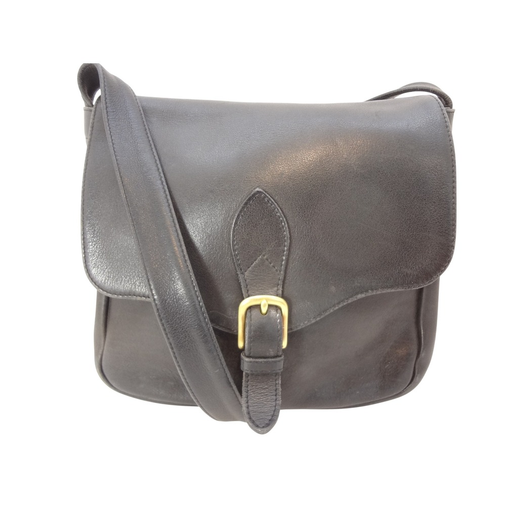 Frank Glegg Rider Leather Shoulder Bag Black Good Vintage Buckle Flap